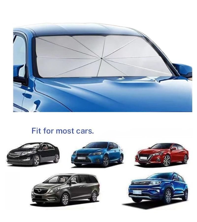 Universal Portable Cool Black Car Sunshade And Heat Insulation For All Large Vehicles With Emergency Umbrella Function Retractable Front Window Cover Reinforced Ribs Seamless Opaque Foldable Pouch - Image 2