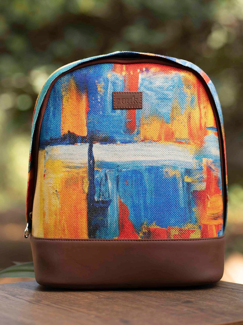 ZOUK Abstract Amaze Printed Women's Jute Handcrafted Vegan Leather Multicolor Daypack/ 12 Litrebackpack - Image 3