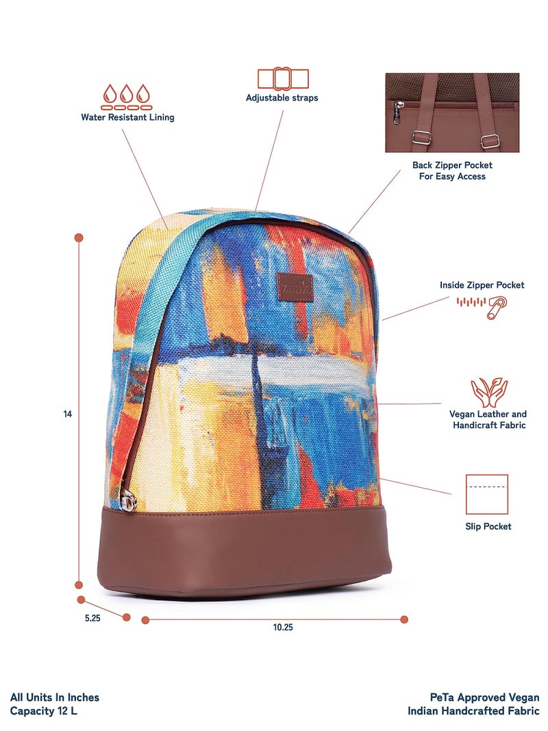 ZOUK Abstract Amaze Printed Women's Jute Handcrafted Vegan Leather Multicolor Daypack/ 12 Litrebackpack - Image 4