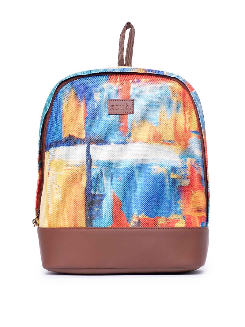 ZOUK Abstract Amaze Printed Women's Jute Handcrafted Vegan Leather Multicolor Daypack/ 12 Litrebackpack - Image 1