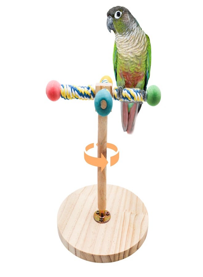 MHLLGN Bird Stand Perch Toy, Interactive Wooden Rotating Parrot Perch with Base, Enrichment Toys for Budgies, Cockatiels, Lovebirds, Canaries, Conures, Finches, Parrotlets, Other Small Birds - Image 1