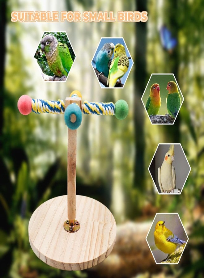 MHLLGN Bird Stand Perch Toy, Interactive Wooden Rotating Parrot Perch with Base, Enrichment Toys for Budgies, Cockatiels, Lovebirds, Canaries, Conures, Finches, Parrotlets, Other Small Birds - Image 4