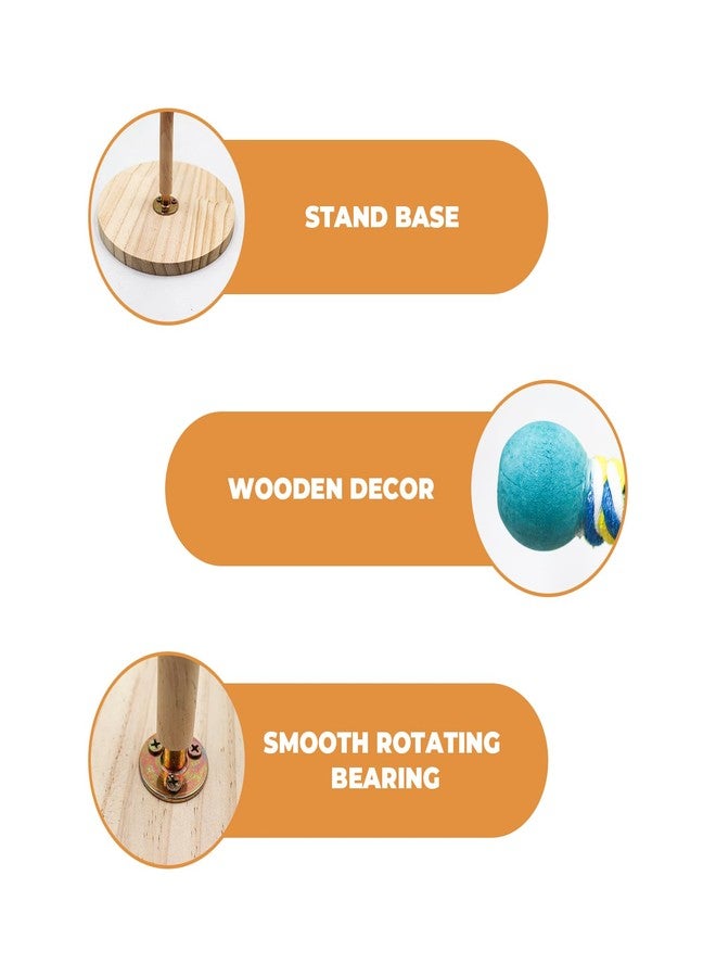 MHLLGN Bird Stand Perch Toy, Interactive Wooden Rotating Parrot Perch with Base, Enrichment Toys for Budgies, Cockatiels, Lovebirds, Canaries, Conures, Finches, Parrotlets, Other Small Birds - Image 3