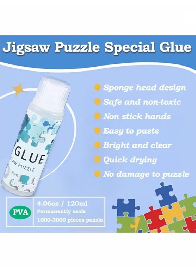 HTKCRX Puzzle Glue with Sponge Head, Jigsaw Puzzle Glue for Kids, Puzzle Glue Clear with Applicator, Water-Soluble Special Craft Puzzle Glue, Puzzle Saver for 1000/1500/3000 Pieces of Puzzle, 120ML - Image 2