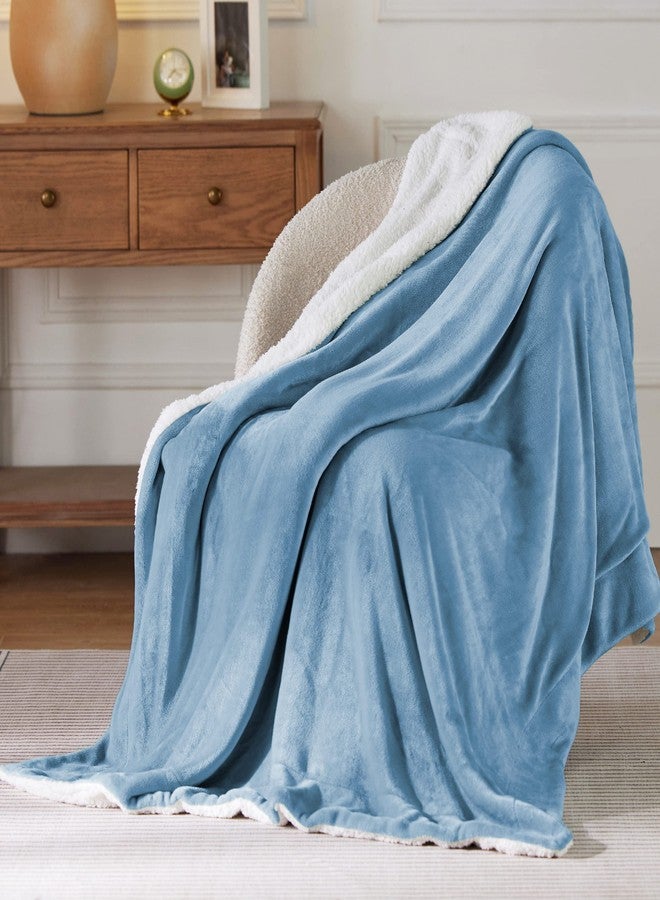 Bedsure GentleSoft Sherpa Fleece Throw Blanket Twin Size for Couch - Thick and Warm, Soft Fuzzy Plush Twin Blanket for Winter, Washed Blue, 60x80 Inches - Image 3