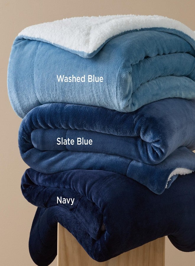 Bedsure GentleSoft Sherpa Fleece Throw Blanket Twin Size for Couch - Thick and Warm, Soft Fuzzy Plush Twin Blanket for Winter, Washed Blue, 60x80 Inches - Image 5