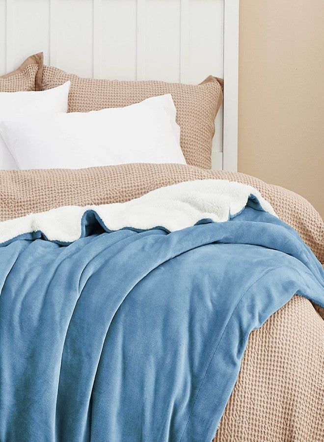 Bedsure GentleSoft Sherpa Fleece Throw Blanket Twin Size for Couch - Thick and Warm, Soft Fuzzy Plush Twin Blanket for Winter, Washed Blue, 60x80 Inches - Image 4