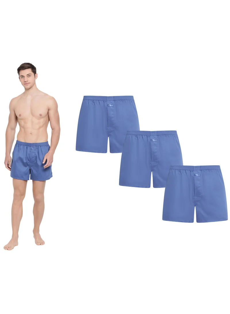 BYC MEN'S COTTON BOXER SHORTS (PACK OF 3) - BLUE