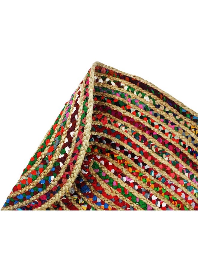 COTTON CRAFT Jute Chindi Braid Rag Rug Boho Farmhouse Rustic Area Accent Throw Rug Handwoven Reversible Natural Recycled Cotton Living Room Den Study Home Dcor Gift 3 x 5 Oval Multi Color - Image 3