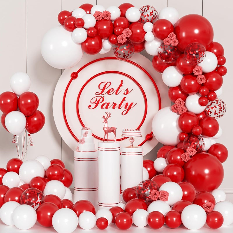 ADOINBY 140Pcs Red and White Balloon Arch Kit for Birthday Wedding Engagements Baby Shower Christmas Anniversary Party Decoration