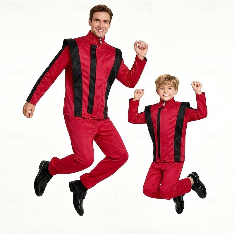 Bluejw 80s Pop Star Singer Red Jacket Costume Outfits Fancy Costume Music & Stage Icons Cosplay for Boys' Kid's Adults' Halloween Carnival Party Performance Stage - Image 1