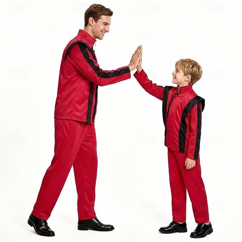 Bluejw 80s Pop Star Singer Red Jacket Costume Outfits Fancy Costume Music & Stage Icons Cosplay for Boys' Kid's Adults' Halloween Carnival Party Performance Stage - Image 3