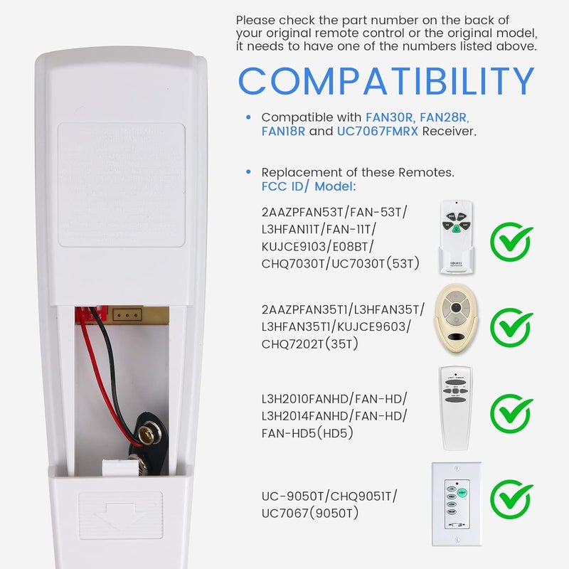 Eogifee Universal Ceiling Fan Remote Control and Receiver Kit with 3 Speed and Light Dimmer Control Replacement of Hampton Bay Hunter Harbor Breeze CHQ7078T UC7078T HD5 Fan-HD RR7079T Kits - Image 5