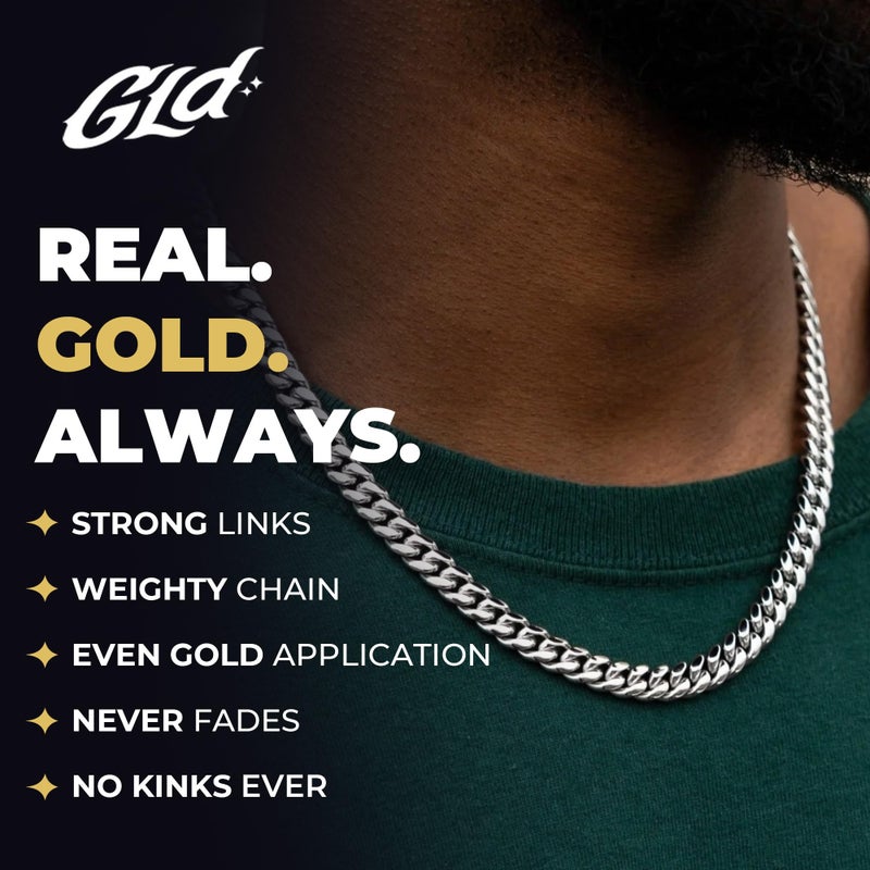GLD Cuban Link Chain for Men and Women - 5MM, 24", 14K White Gold-Plated Miami Cuban Chain with Premium Travel Pouch - Snatch-Proof, Sweat-Proof, Fade-Resistant - Lifetime Quality, Designed in Miami - Image 2