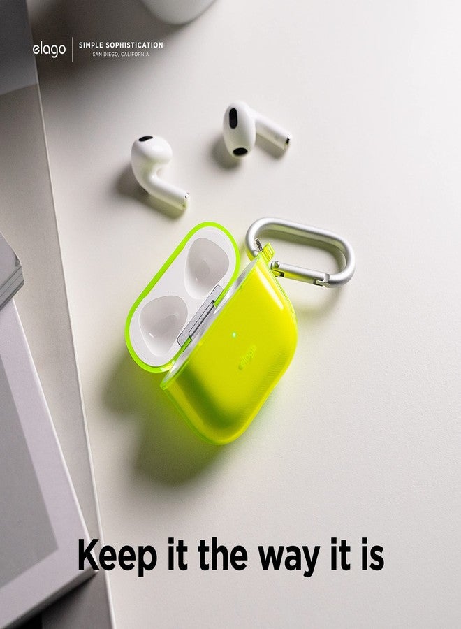 elago Clear Case with Keychain Compatible with AirPods 3 Case Cover, Gel Tape Included, Reduced Yellowing, Clear Protection, Supports Wireless Charging [Neon Yellow] - Image 2