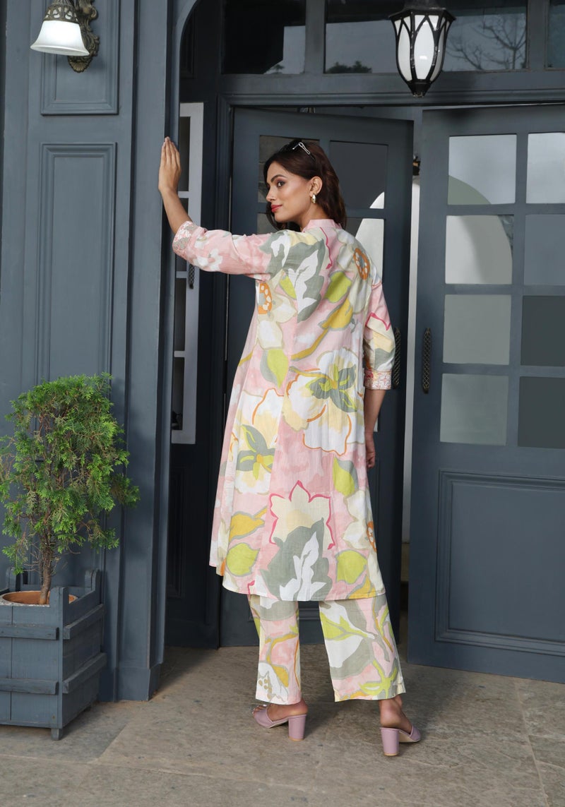 Label Flavia كُرتا قطنية نقية وردية مع بنطلون للنساء - Image 3