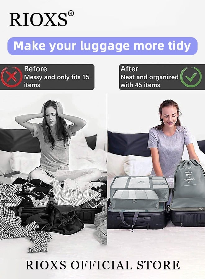 ريوكس 7 قطع مكعبات التعبئة لتخزين الأمتعة، منظم مكعبات التعبئة للسفر، مجموعة مكعبات التعبئة لتخزين الملابس والأحذية، منظم حقائب السفر للأمتعة - Image 3