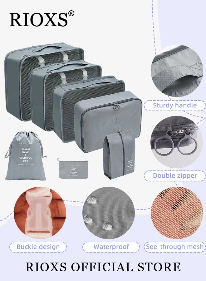 ريوكس 7 قطع مكعبات التعبئة لتخزين الأمتعة، منظم مكعبات التعبئة للسفر، مجموعة مكعبات التعبئة لتخزين الملابس والأحذية، منظم حقائب السفر للأمتعة - Image 5