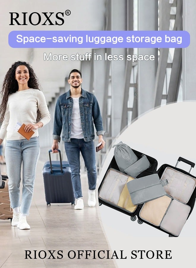 ريوكس 7 قطع مكعبات التعبئة لتخزين الأمتعة، منظم مكعبات التعبئة للسفر، مجموعة مكعبات التعبئة لتخزين الملابس والأحذية، منظم حقائب السفر للأمتعة - Image 2