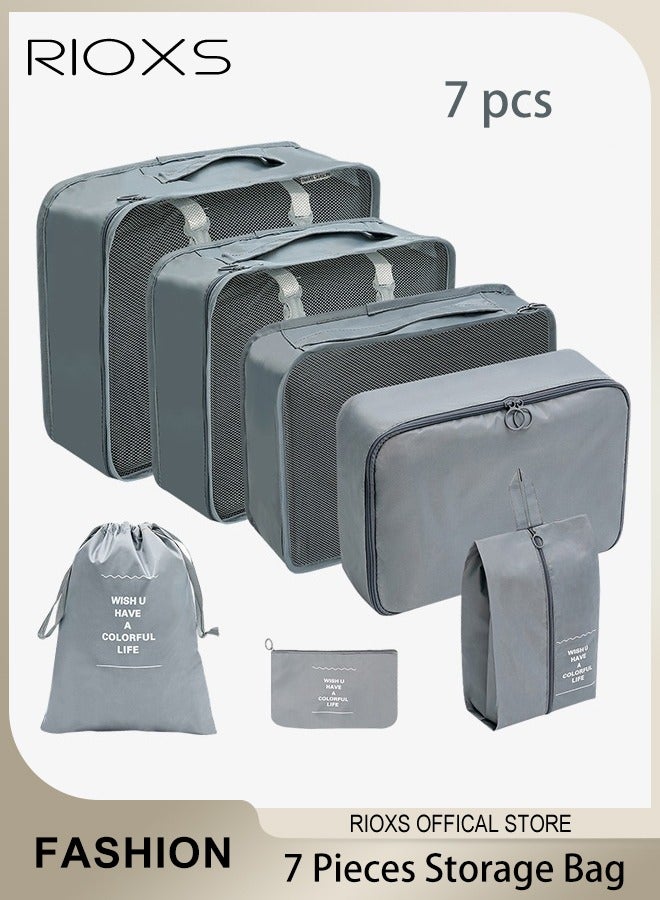 ريوكس 7 قطع مكعبات التعبئة لتخزين الأمتعة، منظم مكعبات التعبئة للسفر، مجموعة مكعبات التعبئة لتخزين الملابس والأحذية، منظم حقائب السفر للأمتعة - Image 1