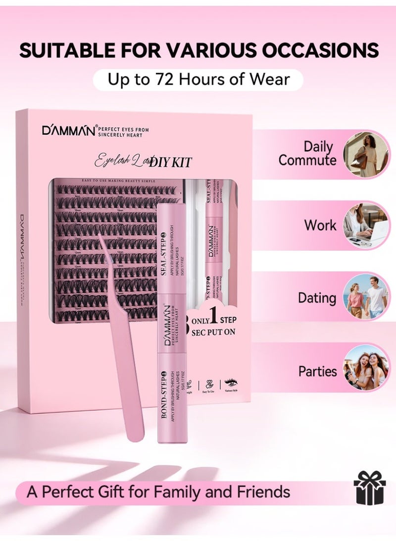D'AMMA'N 240PCS 30D Cluster False Eyelashes, DIY Individual Lash Extension Kit, D Curl, Mixed Lengths 8-16mm, Ultra Volume Wispy Dramatic Look, Bond & Seal Glue, Tweezers & Applicator, Natural Soft Lightweight, Beginner Friendly, Easy to Apply at Home - Image 4