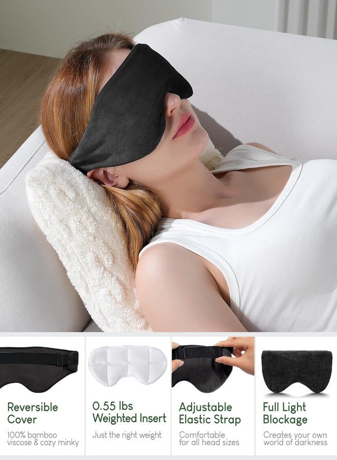 Sivio Weighted Eye Mask for Women & Men, Heatable and Freezable Weighted Eye Pillow with Silica Beads & Adjustable Strap, Soft Breathable Cotton Eye Cover for Sleeping Faster and Better, Black - Image 2
