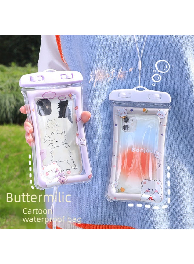 general Mobile Phone Waterproof Bag Touch Screen Sealed Cute Cartoon Airbag Waterproof Bag Diving Swimming Mobile Phone Hanging Bag-Color:Bold Lanyard-purple - Image 5