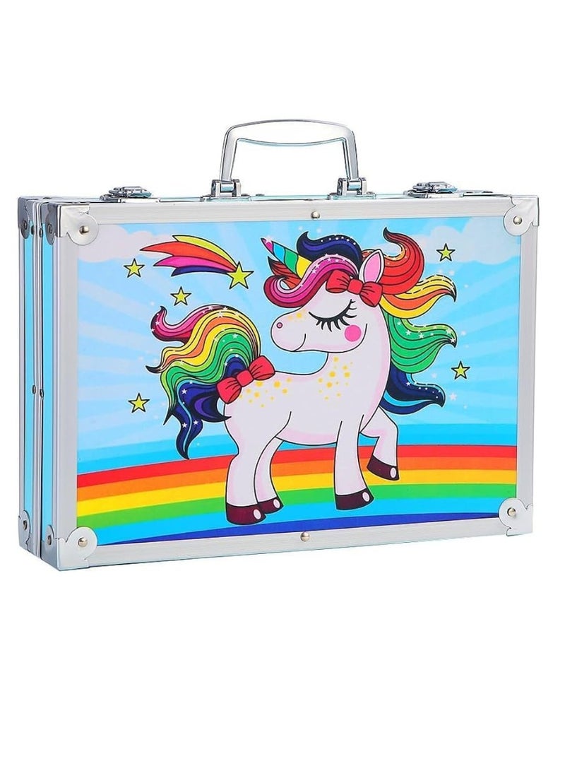 Haikandy Kids Art Supplies, 2-Tier Art Supplies Bag, Portable Aluminum Art Set, Great Gift for Kids Boys and Girls (145 Pieces) (Blue Unicorn)  - Image 1