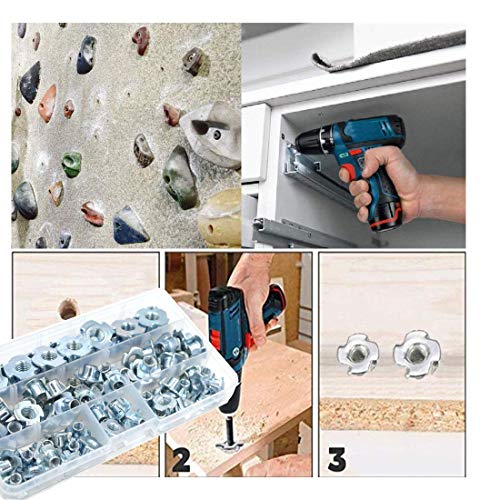 SpzcdZa T Nuts 1/4"-20 5/16"-18 3/8"-16, SpzcdZa 75Pcs T Nut Zinc Plated Steel T-Nuts 4 Pronged Tee Blind Nuts Assortment Kit for Wood, Rock Climbing Holds, Cabinetry, Furniture etc. - Image 4