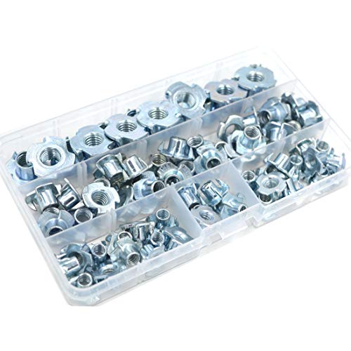 SpzcdZa T Nuts 1/4"-20 5/16"-18 3/8"-16, SpzcdZa 75Pcs T Nut Zinc Plated Steel T-Nuts 4 Pronged Tee Blind Nuts Assortment Kit for Wood, Rock Climbing Holds, Cabinetry, Furniture etc. - Image 3
