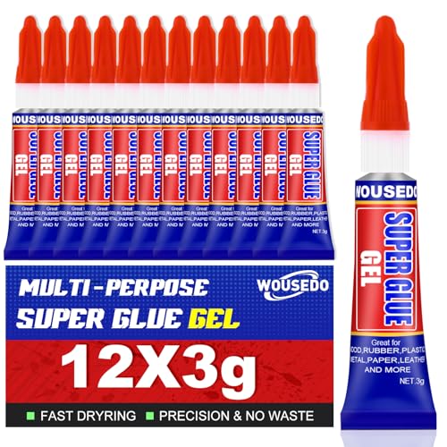 WOUSEDO 12 x 3g Super Glue Gel, Fast Strong Adhesive, Strong Cyanoacrylate (CA) Glue for Plastic, Metal, Ceramic, Leather, Wood, DIY Crafts and More – Quick Dry, Thick Formula, All-Purpose Instant Bond - Image 1