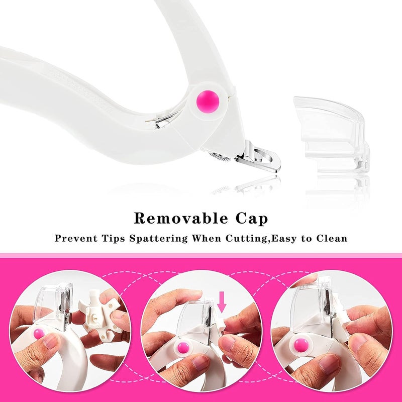 KASTWAVE 2Pcs Acrylic Nail Clipper Stainless Steel Nail Tip Cutter Gel False Nail Trimmer Fake Nail Clipper Adjustable Nail Cuticle Edge Trimmer Nail Art Manicure Tools (White) - Image 2