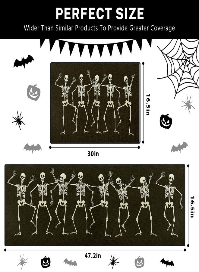 ArtSocket Halloween Kitchen Rugs and Mats Non Skid Washable Set of 2, Halloween Runner Rug, Fun Skeletons Body Skull Floor Mat Under Sink Mat Throw Rug for Kitchen - Image 2