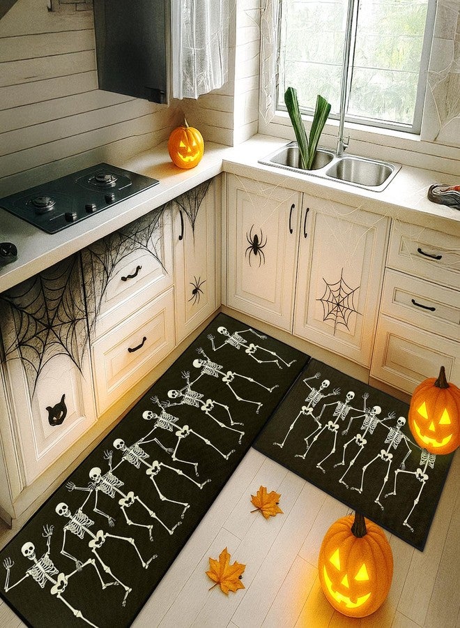 ArtSocket Halloween Kitchen Rugs and Mats Non Skid Washable Set of 2, Halloween Runner Rug, Fun Skeletons Body Skull Floor Mat Under Sink Mat Throw Rug for Kitchen - Image 3