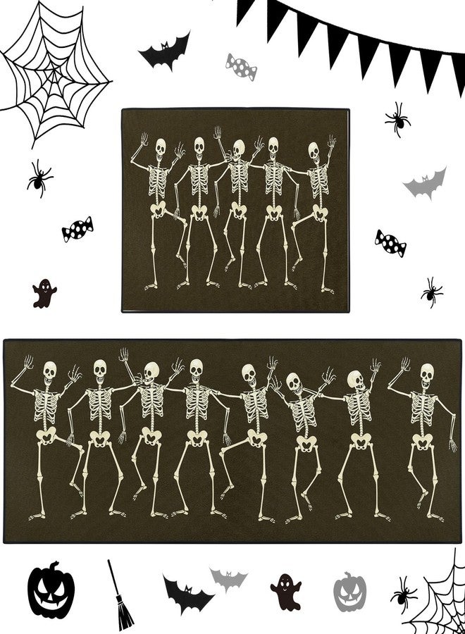 ArtSocket Halloween Kitchen Rugs and Mats Non Skid Washable Set of 2, Halloween Runner Rug, Fun Skeletons Body Skull Floor Mat Under Sink Mat Throw Rug for Kitchen - Image 1