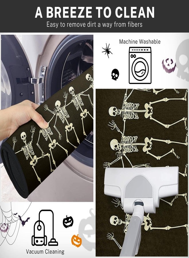ArtSocket Halloween Kitchen Rugs and Mats Non Skid Washable Set of 2, Halloween Runner Rug, Fun Skeletons Body Skull Floor Mat Under Sink Mat Throw Rug for Kitchen - Image 5