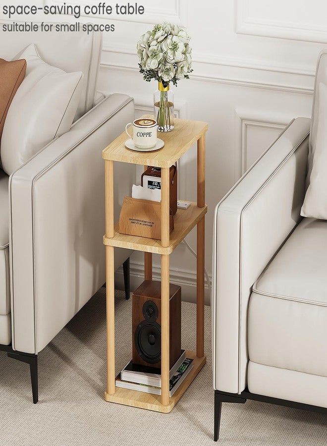 LUCKNOCK Solid Wood Side Table with Charging Station, 3-Tier Small End Table with USB Ports and Outlets, Narrow Couch Side Table, Skinny Nightstand Bedside Table for Small Spaces, Bedroom, Living Room - Image 5