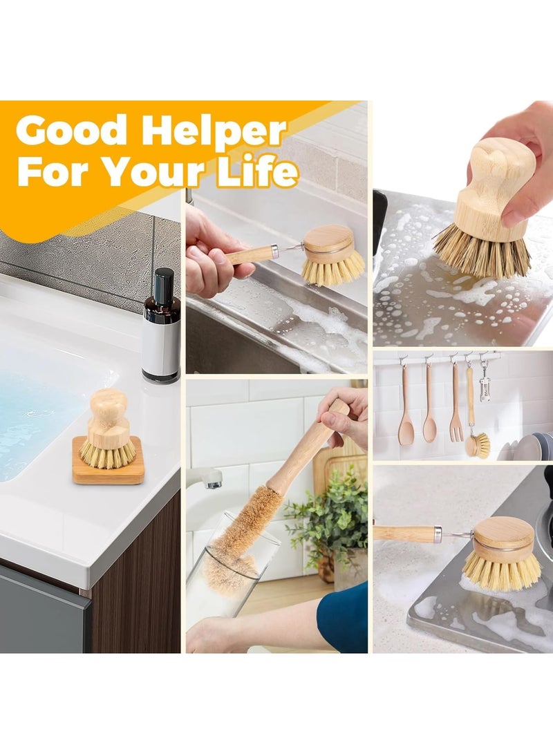 SYOSI Bamboo Dish Brush Set, 5 Pcs Ergonomic Kitchen Cleaning Brushes for Pots Pans Dishes, Durable Multifunctional Dish Washing Brushes for Home Kitchen Use - Image 5