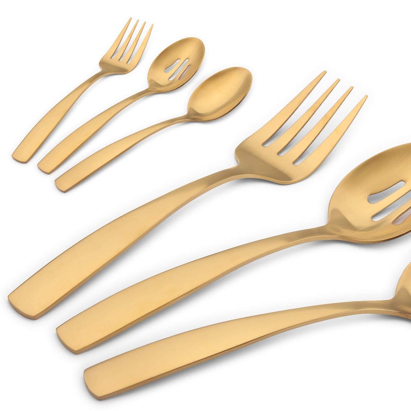 Bysta Serving Utensils Set  Matte Gold 5-Piece Hostess Set  Stainless Steel Silverware Flatware Cutlery Serving Set  Satin Finish  Dishwasher Safe - Image 3