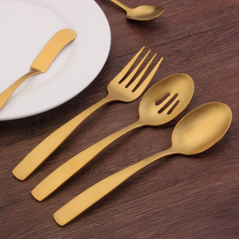 Bysta Serving Utensils Set  Matte Gold 5-Piece Hostess Set  Stainless Steel Silverware Flatware Cutlery Serving Set  Satin Finish  Dishwasher Safe - Image 5