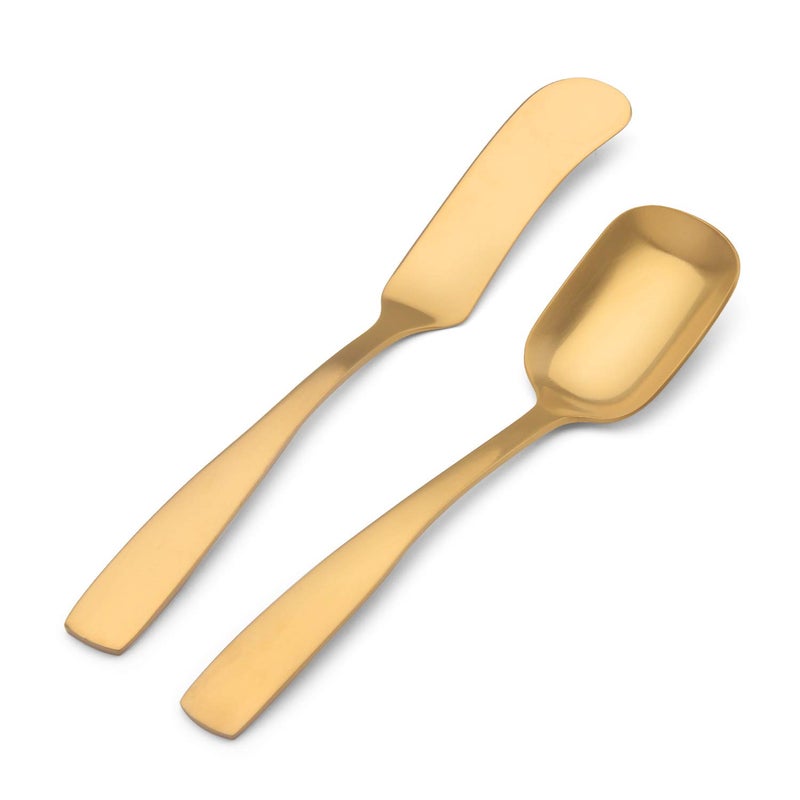 Bysta Serving Utensils Set  Matte Gold 5-Piece Hostess Set  Stainless Steel Silverware Flatware Cutlery Serving Set  Satin Finish  Dishwasher Safe - Image 4