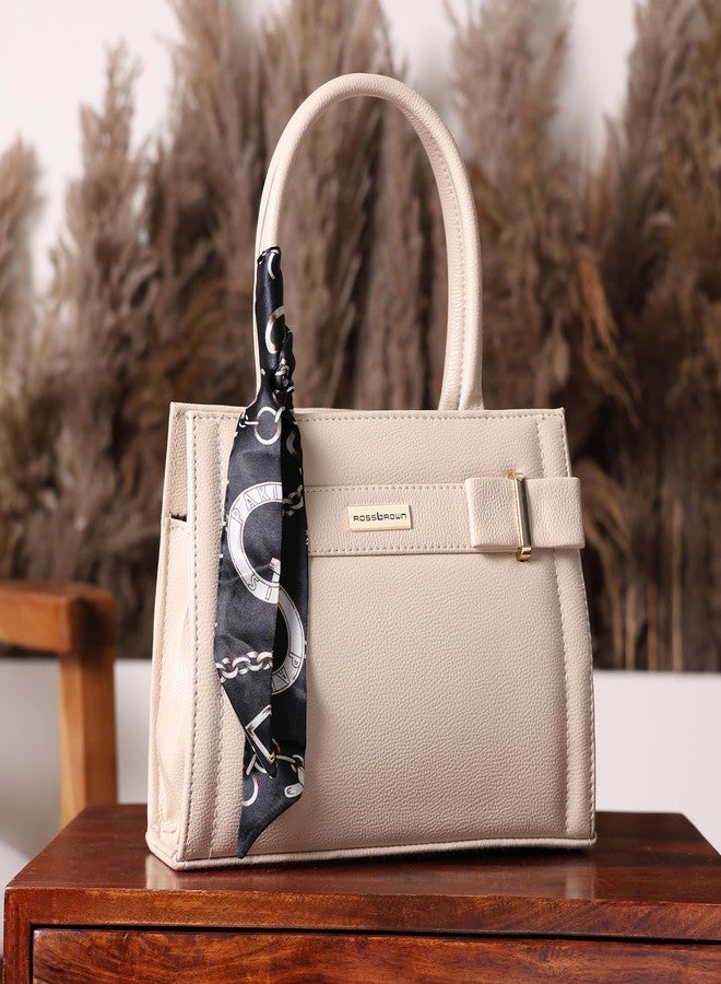 ROSS BROWN Women's Mono Solid Satchel Bag for Women | Satchel Handbag for Women | Ladies purse | Stylish Shoulder Bag | Handbag for women (Beige) - Image 3