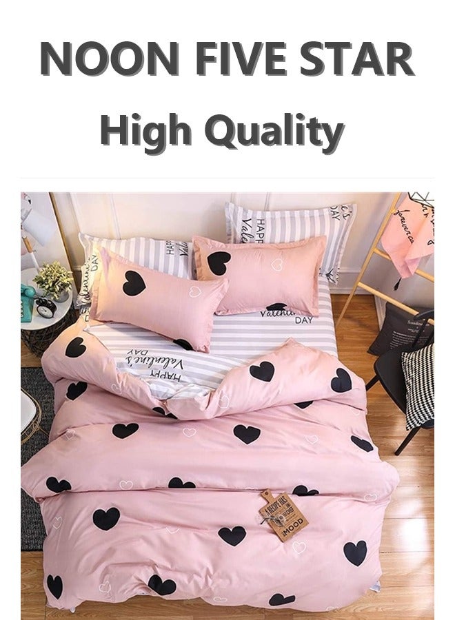 Printed Duvet Set, King Size 220x240 cm - 6-Pcs Bed Set, Microfiber Fabric - 1 Duvet Cover, 1 Fitted Sheet, 4 Pillowcases (Filler Not Included)