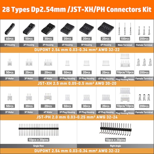 PEBA Crimping Tool and Dupont Connector Kit - 28 Types of Dupont 2.54 mm Connectors & Crimp Pins, 2.0 mm JST-PH & 2.5mm JST-XH Housings and Contacts, for DIY Electronics - Suitable for AWG 32-20 Wires - Image 5