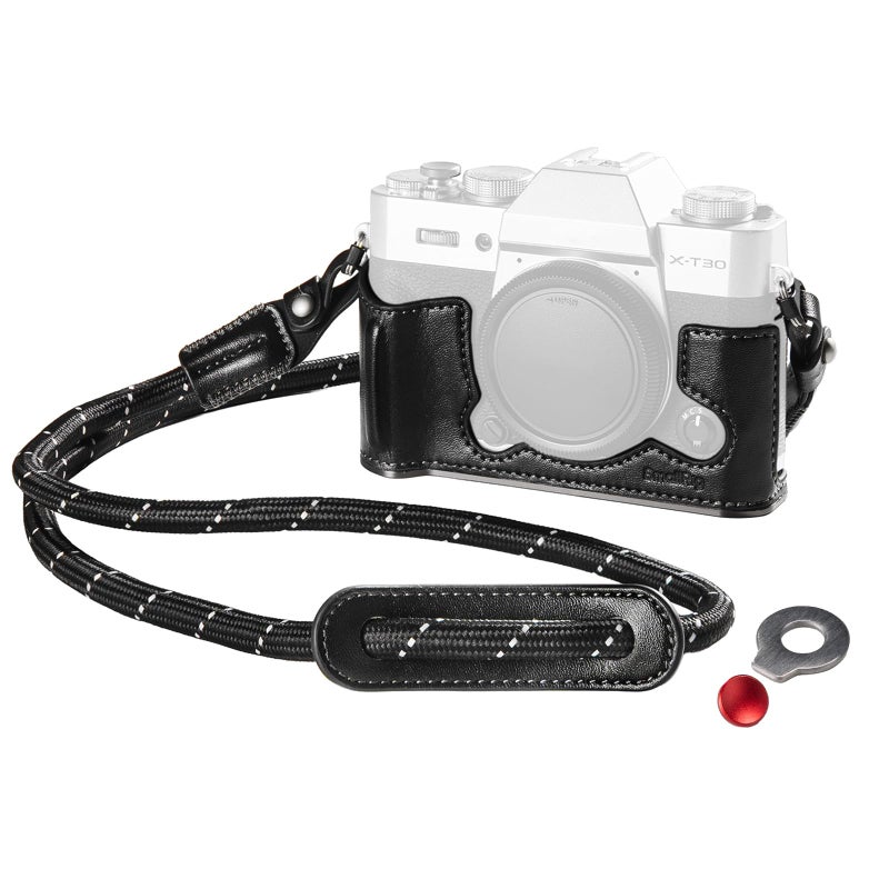 SMALLRIG X-T30 III Half Leather Case with Shoulder Strap for FUJIFILM X-T30 / X-T30 II/X-T30 III, Retro Style Camera Case with Aluminum Frame & Shutter Button Cap, Black - 5669 - Image 1