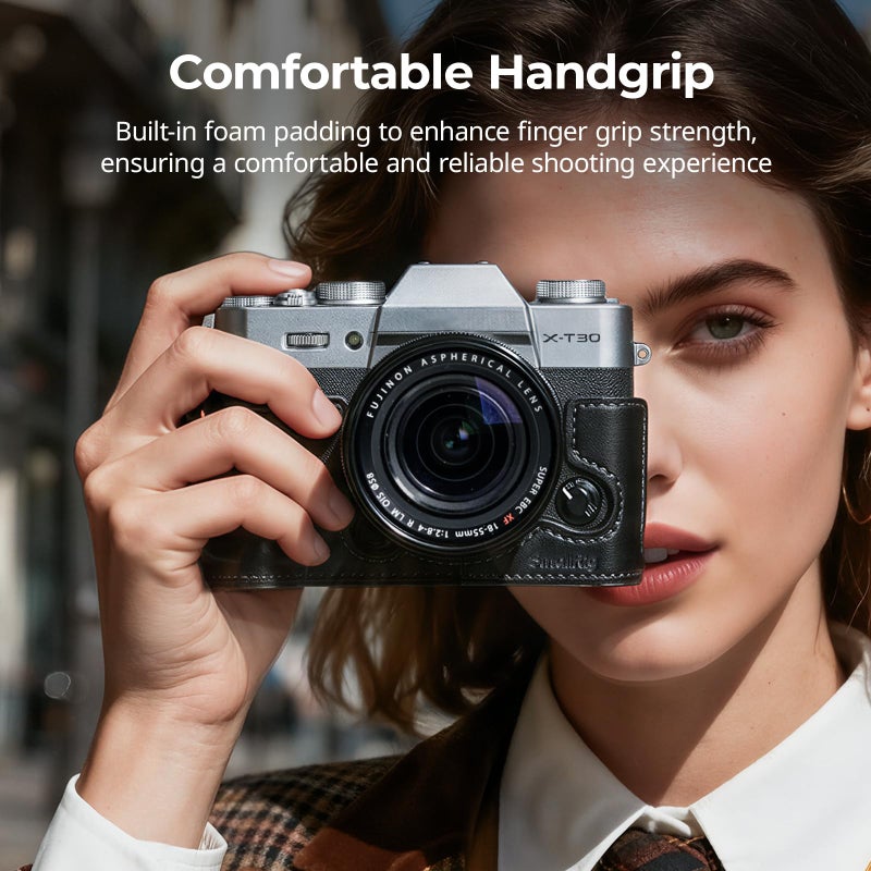 SMALLRIG X-T30 III Half Leather Case with Shoulder Strap for FUJIFILM X-T30 / X-T30 II/X-T30 III, Retro Style Camera Case with Aluminum Frame & Shutter Button Cap, Black - 5669 - Image 4