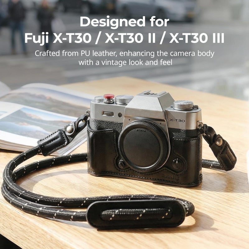 SMALLRIG X-T30 III Half Leather Case with Shoulder Strap for FUJIFILM X-T30 / X-T30 II/X-T30 III, Retro Style Camera Case with Aluminum Frame & Shutter Button Cap, Black - 5669 - Image 3