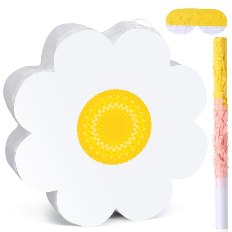 Aoriher Daisy Flower Piata Set Include Bat Blindfold Confetti Tassel Flower Piata Daisy Hippie Boho Piata for Birthday Baby Shower Gender Reveal Wedding Floral Party Supplies Floral - Image 3