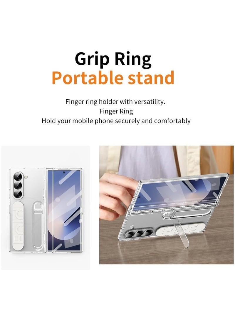 For Samsung Galaxy Z Fold 6 Protect Case with Wristband Stand, Bulit-in Hinge Protection, Screen & Lens Protection Shockproof Full Body Drop Fall Protection (Clear) - Image 5