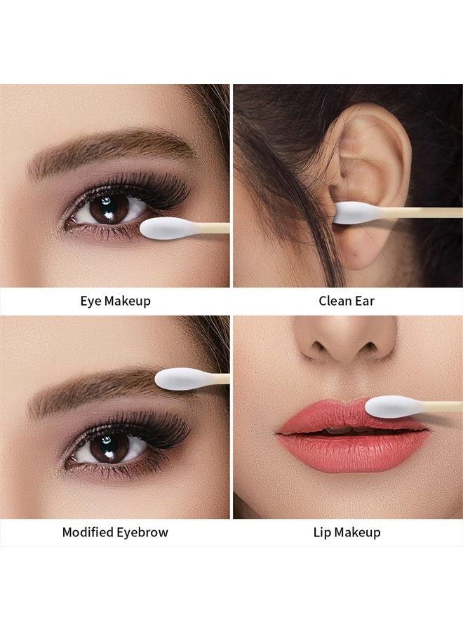 tifanso 500 قطعة من أعواد القطن، طرف قطن دائري مزدوج طبيعي مع عصي خشبية قوية للأذنين، أعواد أذن خالية من القسوة، أعواد قطن خشبية مع صندوق تخزين - Image 5